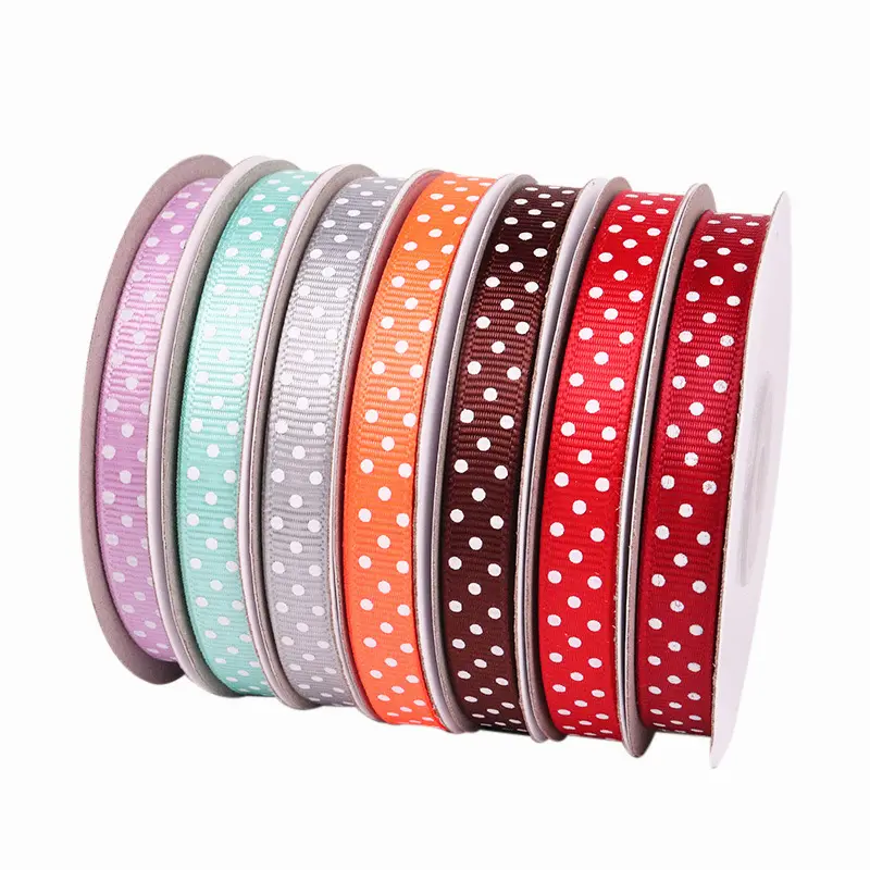 Grosir Murah 1cm hadiah pita gulung bunga dekoratif dicetak emas Foil Polka Dot pita Grosgrain