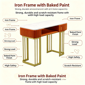 Table de manucure style Ins, poste de travail moderne pour salon de manucure <span class=keywords><strong>avec</strong></span> rangement, bureau à ongles <span class=keywords><strong>avec</strong></span> cadre en métal doré pour institut de beauté - Product Image 5