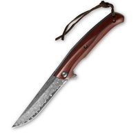 Couteau de poche pliant artisanal en acier Damas 67 couches, manche en bois de rose, roulement à billes, EDC, pour camping, chasse et survie en extérieur