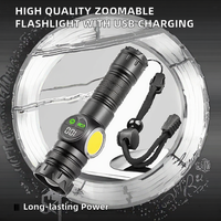 Lampe torche LED COB rechargeable EDC de haute qualité, étanche IP54, avec zoom, faisceau réglable, batterie externe, chargement USB pour le camping et les situations d'urgence