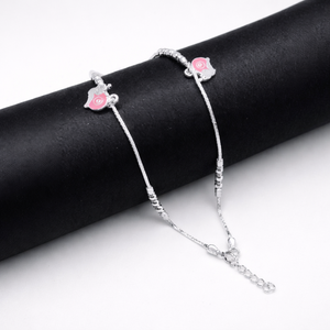 Tobillera de Plata de Ley 925 para Bebé con Dijes de Pájaro Rosa, Joyería Infantil Ajustable con Doble Dije, Cadena Delicada con Cuentas - Product Image 1