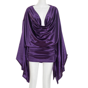 GX25351 moda primavera autunno Boutique di abbigliamento donna Sexy a maniche lunghe oscillanti <span class=keywords><strong>Mini</strong></span> abiti eleganti <span class=keywords><strong>viola</strong></span> unico <span class=keywords><strong>abito</strong></span> da festa - Product Image 2