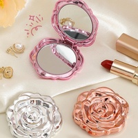 Cermin Rias Lipat Genggam Mini Dua Sisi Rose Folding, Cermin Makeup ABS Tahan Lama Berkualitas Tinggi