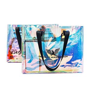 Bolsa de Plástico Transparente Personalizada con Logotipo Impreso, Bolsa de Playa para Compras con Asa de Cuerda, Bolsa Holográfica - Product Image 2