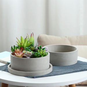 Pot bunga semen beton Dekorasi Rumah, mangkuk bentuk alami warna alami dengan piring - Product Image 3