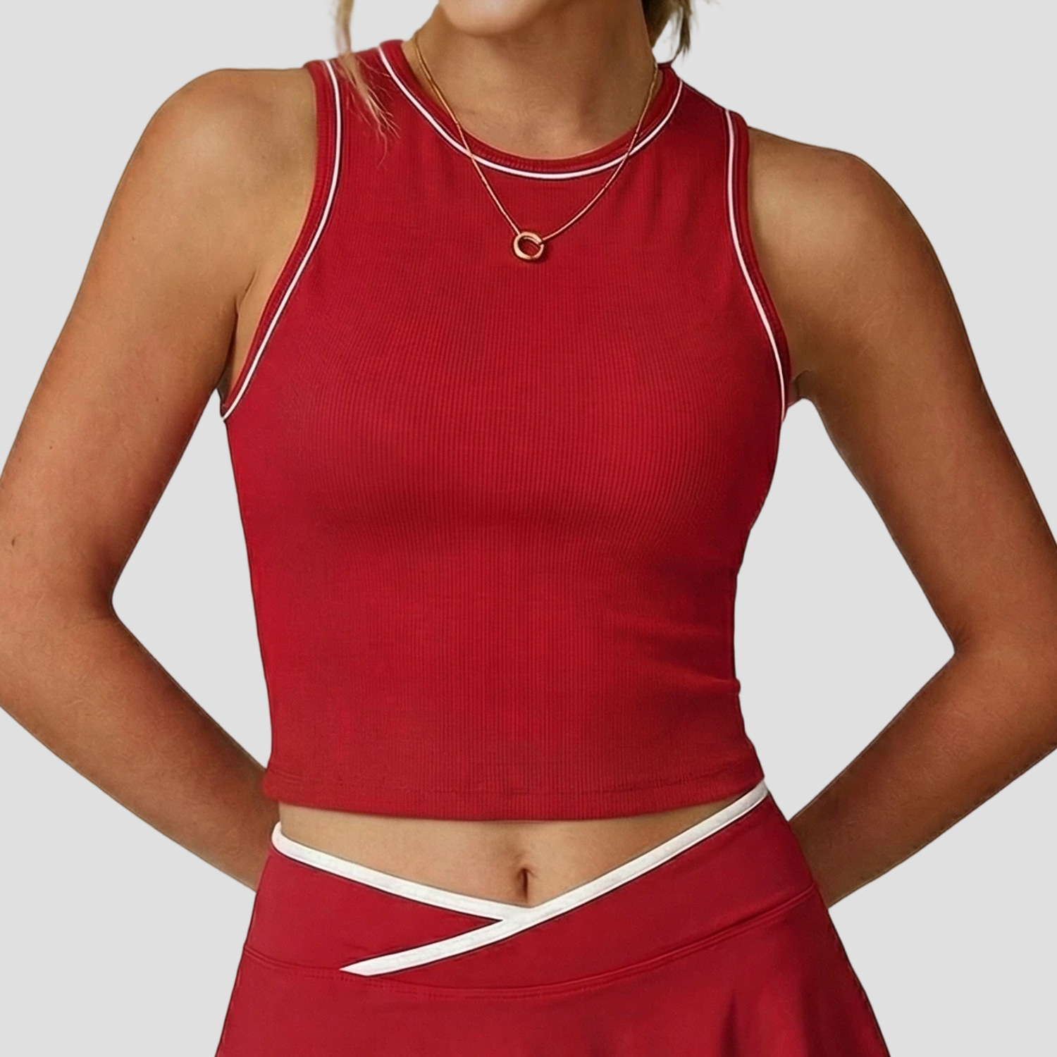 European Style Slim Fitness Women Yoga Vest Sexy Red Round Neck Polyester Sleeveless Sports Gym Yoga Active Tank Top for Women