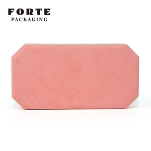 Boîte à bijoux FORTE en velours rose octogonale, plateau de présentation de bagues multicolores avec logo personnalisé, boîte à bijoux avec couvercle - Product Image 4