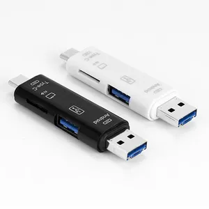 5合1多功能C型微型USB转USB OTG USB 2.0 tf卡读卡器适配器适用于安卓电脑的C型闪存驱动器适配器