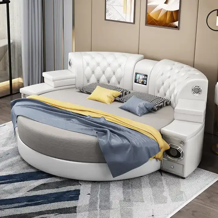 עץ אופנה יוקרה עיצוב מיטת קינג אירופאית מסגרת מיטה זוגית מודרנית ריהוט חדר שינה מודרני רב תכליתיים