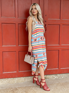 Boho Striped Sleeveless Midi <b>Dress</b> With <b>Pockets</b> And Asymmetrical Hem Loose Fit Spaghetti Strap Summer Casual <b>Dress</b> - Product Image 2