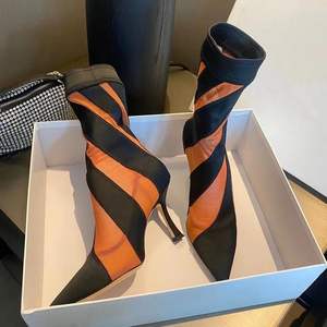 Moda británica Bota Transparente a rayas Material elástico calcetines malla lápiz tacón Mujer <span class=keywords><strong>botas</strong></span> de lujo - Product Image 2