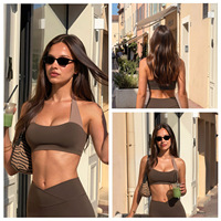 Soutien-gorge dos nu brossé doux à blocs de couleur, élégant, pour le yoga, maintien léger pour l'entraînement en studio et le quotidien, pour femme