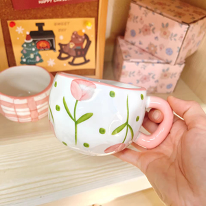 แก้วกาแฟเซรามิกสไตล์เกาหลี งานแฮนด์เมด ลายเพ้นท์มือ เป็นมิตรกับสิ่งแวดล้อม พร้อมถาดรองแก้วลาเต้คุณภาพสูง สำหรับการค้าขายข้ามพรมแดน - Product Image 6