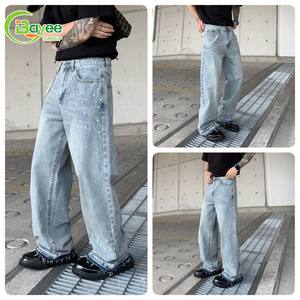 Fabrikant Custom Strass Oversized Wide Poot Zuur Wassen Distressed Baggy Flare Jean Broek Denim Jean Voor Mannen - Product Image 2