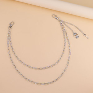 yueli Silver <b>Skull</b> Key Waist Chain Double Layer Hip Hop Denim Accessory Zinc Alloy Fashion Body Chain Daily Wear - Product Image 2