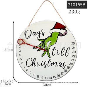 Anneau de porte en bois Grinch décoratif de Noël moderne Compte à rebours <span class=keywords><strong>Calendrier</strong></span> de l'avent Plaque de porte de bienvenue Étiquette décorative de vacances - Product Image 3