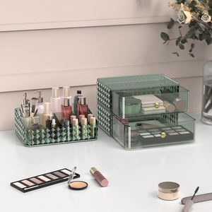 Clear Stock Juego de <span class=keywords><strong>3</strong></span> piezas Organizador de maquillaje con <span class=keywords><strong>2</strong></span> cajones y 1 bandeja para el cuidado de la piel Sombra de ojos Lápiz labial Estuche de almacenamiento de cosméticos - Product Image 4