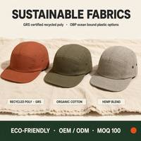Gorra de 5 Paneles, OEM, ODM, Marca Privada, Logotipo Bordado Personalizado, Poliéster Reciclado, Algodón Orgánico, Cáñamo, Fabricante de Gorras con Marca Completa