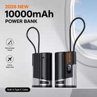 Batterie externe portable 10000 mAh avec câble Type-C rétractable, support de téléphone intégré, compacte, approuvée par les compagnies aériennes, chargeur OEM ODM