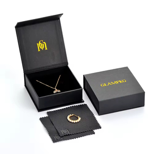 GLAMPKG <b>Black</b> Magnetic Closure Jewellery Gift Paper <b>Box</b> <b>Black</b> Foam Insert Gold LOGO Printed Folding Jewelry <b>Box</b> Packaging - Product Image 3