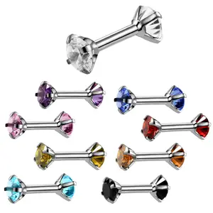 VRIUA 1pcs Ear ต่างหูกระดูกอ่อน Helix ต่างหู 16G Tragus Lip Piercing Stud Barbell Body Piercing เครื่องประดับ Labret