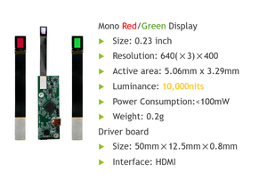 TDO 0.23インチ 16:10 マイクロOLED 640x400 フルカラー/モノクロ（白/緑/赤）超小型3255PPIディスプレイ（ARグラス＆ナイトビジョン用） - Product Image 3