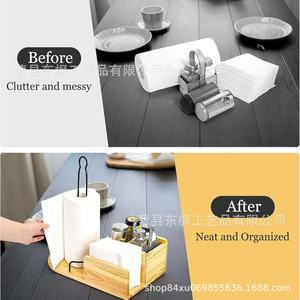 Porte-serviettes en bois avec support à condiments et organiseur de serviettes pour le rangement sur le comptoir de cuisine - Product Image 4