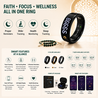 Bague connectée de prière islamique avec compteur numérique, écran LCD, suivi de la fréquence cardiaque, du sommeil et de la forme physique, affichage de l'heure, bague Zikr intelligente
