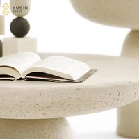 Table basse en marbre de travertin naturel beige poli de conception simple de YUSHI pour la décoration à la maison