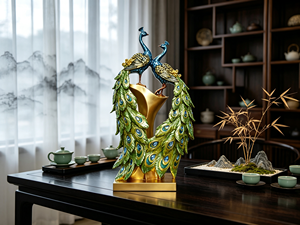Statue de paon en polyrésine faite à la main, sculpture <span class=keywords><strong>d</strong></span>'oiseaux dorés métallisés peinte à la main, 37 cm, pour la <span class=keywords><strong>d</strong></span>écoration de la maison, salon de luxe, cadeau - Product Image 2