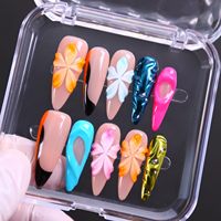 Ongles en acrylique à pression, faits à la main, forme stiletto, couvrance totale, avec colle, pré-dessinés, 10 pièces