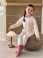 Ensemble de pyjamas pour enfants à col rond, 95,5% coton, 4,5% élasthanne, doux et confortable, manches longues, pantalon, vêtements de détente, vente en gros en stock