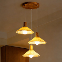 Lustre vintage en bois d'origine pour restaurant, bar, trois têtes, simple, chambre à coucher, chevet, lampe suspendue E27, luminaire suspendu en bois