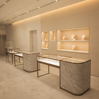 Vitrine de présentation de bijoux de luxe sur mesure avec armoire en verre et acier inoxydable, mobilier de vente au détail à LED pour boutique