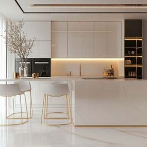 Gabinetes de Cocina Curvos de Madera Blanco Cálido con Laca, Cocinas Integrales Modernas que Incluyen Fregaderos con Base y Accesorios - Product Image 4