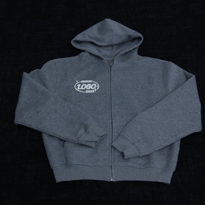 Sweat à capuche streetwear de haute qualité avec logo personnalisé, zippé, vintage, ample, décontracté, coupe carrée, épaules tombantes pour hommes - Product Image 2