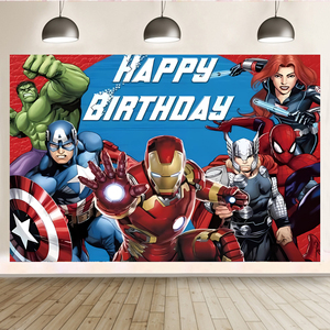 Décor de fête d'<span class=keywords><strong>anniversaire</strong></span> pour garçons, toile de fond d'<span class=keywords><strong>anniversaire</strong></span> de super-héros <span class=keywords><strong>Avengers</strong></span> Spider-Man - Product Image 2