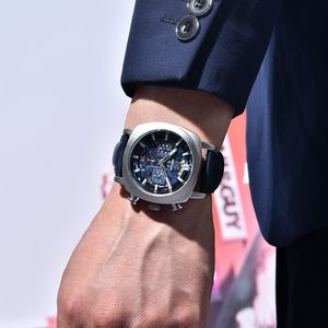Montre chronographe squelettée Benyar 43 mm, date lumineuse, quartz analogique pour homme, bracelet en cuir noir, étanche 50 m - Product Image 4