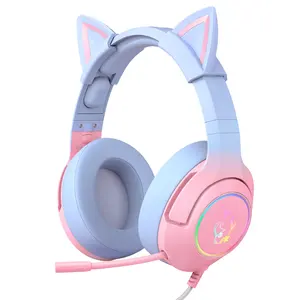 Drop shipping K9 degrade renk sevimli kız kablolu oyun kedi kulak kulaklık gürültü önleyici mikrofonlu 3D Stereo müzik bilgisayar kulaklıklar