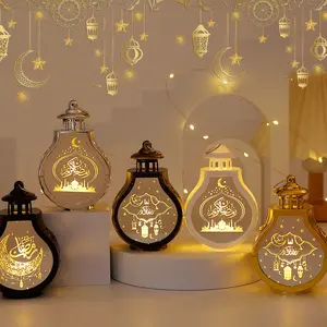 Nieuwe Stijl Eid Mubarak Led Nachtlampje Holle Ster Maan Elektronische Kaars Ramadan Lantaarns
