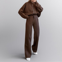 Ensemble de survêtement en spandex ultra-doux pour femme, avec sweat à capuche fluide et pantalon de jogging décontracté à fermeture éclair
