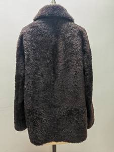 Abrigo Reversible de Piel de Oveja para Mujer, Color Marrón Oscuro, con Solapa de Piel, Largo Medio, con Botones - Product Image 1