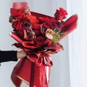 กระดาษห่อดอกไม้กันน้ำคุณภาพสูง หลายสี ขอบสีทอง ขายดี คุณภาพสูง สีพื้น - Product Image 6