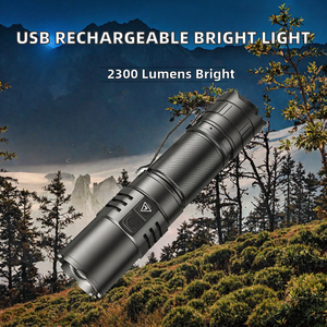 Lampe torche rechargeable WOSEN 2300 lumens en alliage d'aluminium avec zoom, étanche IP44, mise au point réglable, portée du faisceau 300-400 m, camping - Product Image 2