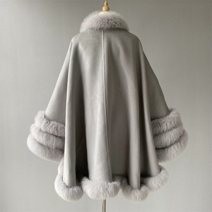 2022 moda elegante mantello di lana di Cashmere mantello scialle di lusso vera pelliccia Trim inverno autunno personalizzato donna <span class=keywords><strong>cappotto</strong></span> di lana nuovi arrivi - Product Image 3