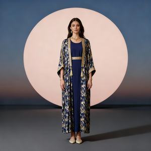 Abaya de fête personnalisée en polyester à imprimé feuille élégante pour femmes musulmanes, fabricant en gros, fournisseur OEM - Product Image 4