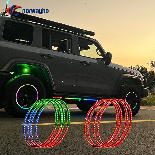 NWH 15.5inch Round 4 Wheels Rim Chasing Dream Color Synced With LED Whip Remote Phone LED Wheel Rings