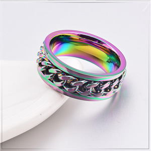 Fashionable Colored <b>Titanium</b> Steel Chain <b>Ring</b> For <b>Men</b> Rotating Hip Hop Style Couple Jewelry Gift Geometric Design - Product Image 3