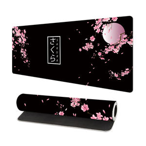 Tapis de souris de jeu imperméable noir à motif floral, base en caoutchouc antidérapante, grand tapis de souris avec bords cousus - Product Image 4