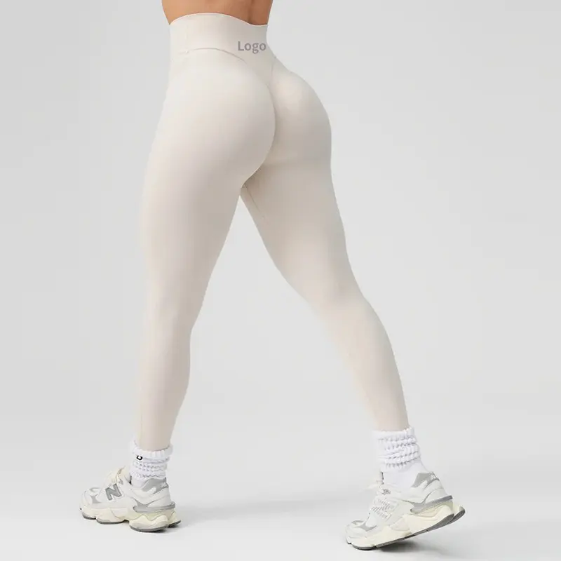 Calça esportiva feminina de cintura alta spandex com logotipo personalizado, calça fitness para treino de academia, leggings para ioga e levantamento de bunda, moda de 2024